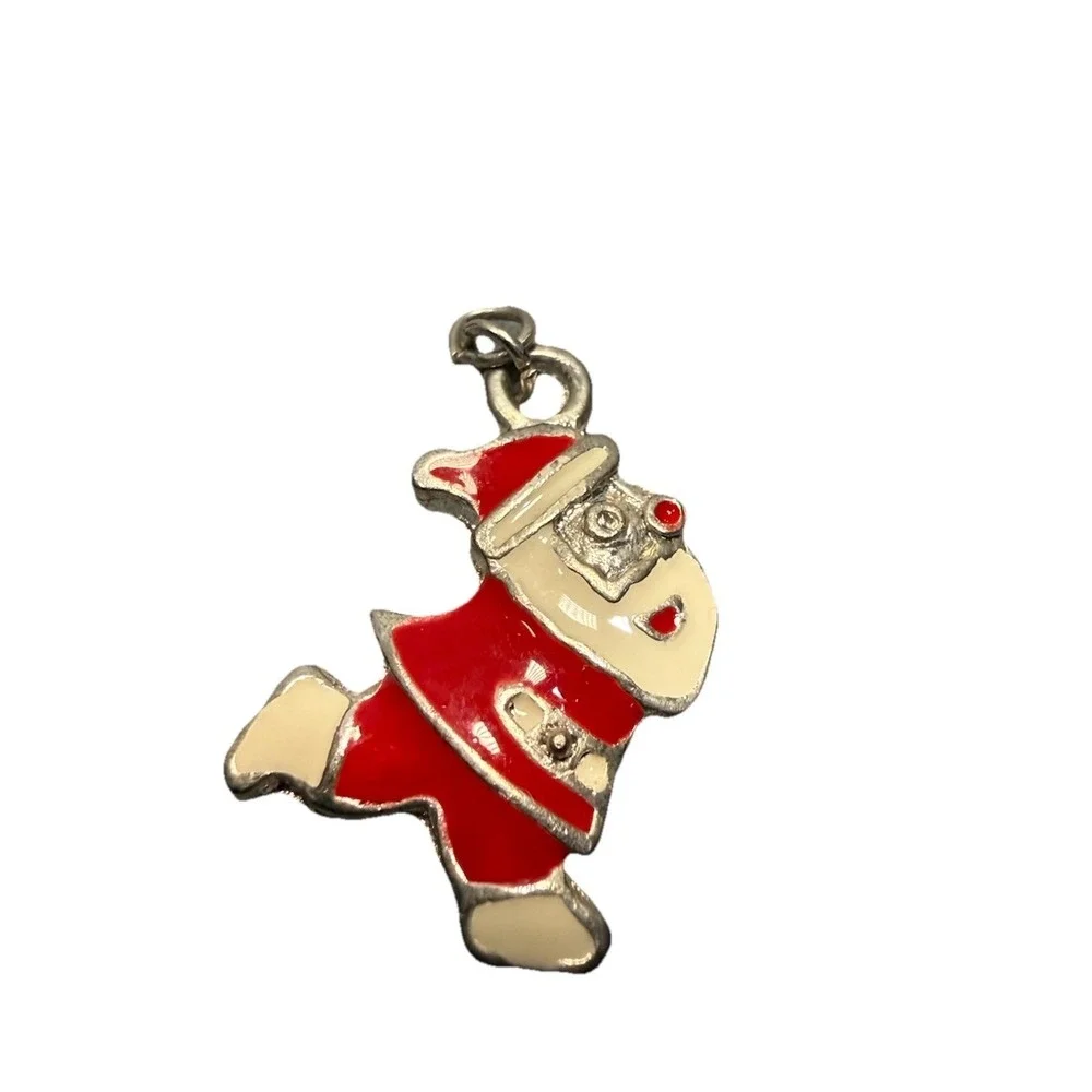 VTG Enamel Santa Claus Charm Pendant Red White Christmas Holiday Dangle Necklace